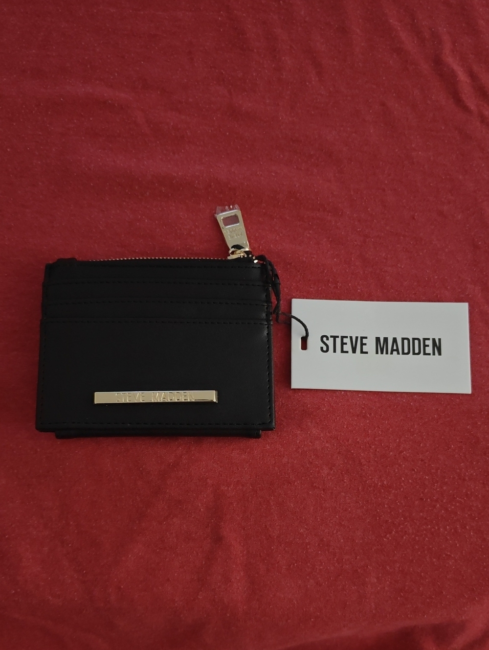 Steve Madden Black Card Wallet with Gold-Tone Accent